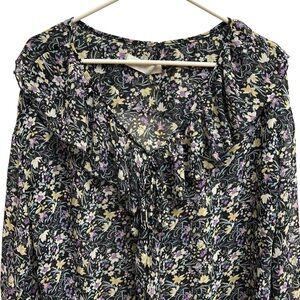 The Lemon Sheer Floral Boho Peasant Blouse – Ruffle Tie Neck